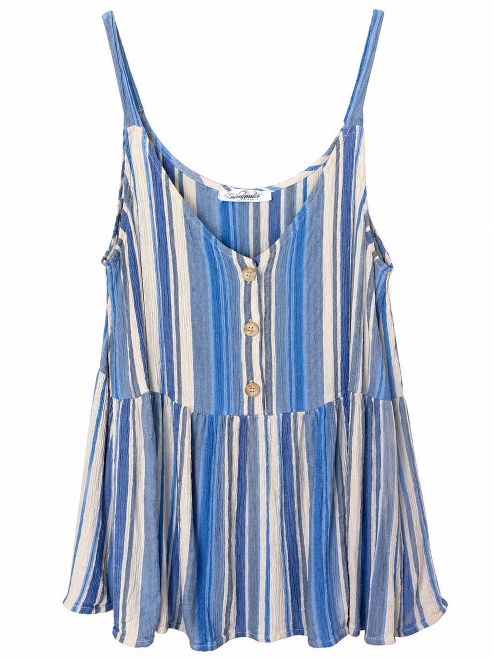 Magnolia Boutique Striped Blue & Cream Sleeveless Button-Front Tunic- M